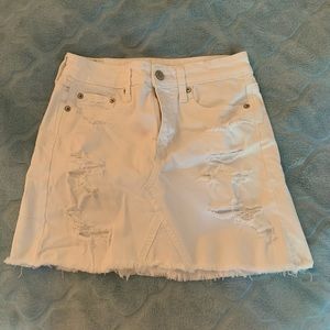American Eagle White Denim Ripped Mini Skirt